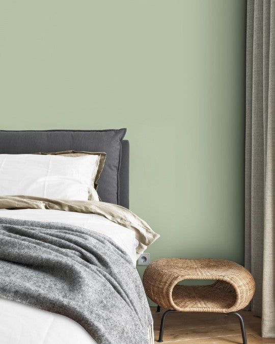 Wand im Farbton Aloe gestrichen
