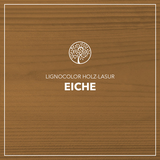 Holzlasur Eiche dunkel gestrichen auf einem Holzbrett.