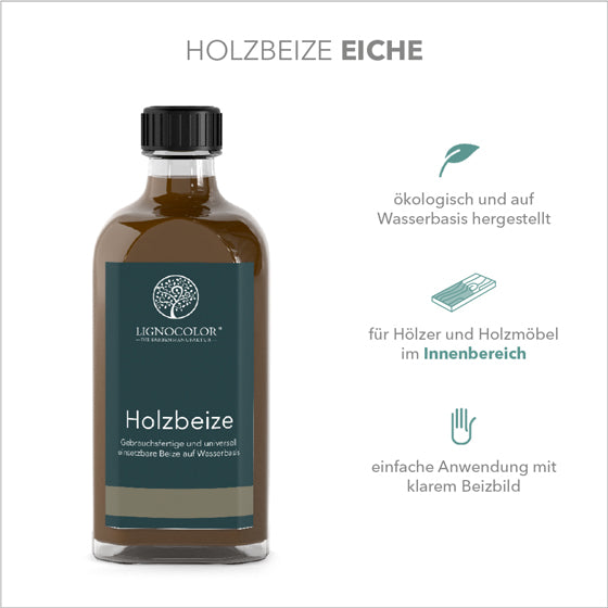 Holzbeize Eiche Farbton auf Holzbrett