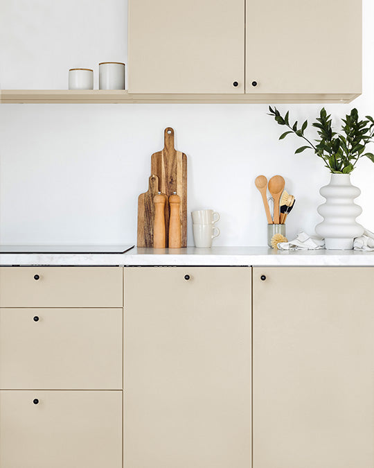 Küche im hellen, leicht gräulichen Beigeton Royal Beige