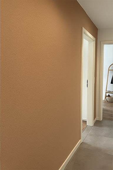 Tapete im Flur gestrichen mit dem dunklen Orange Muddy Earth