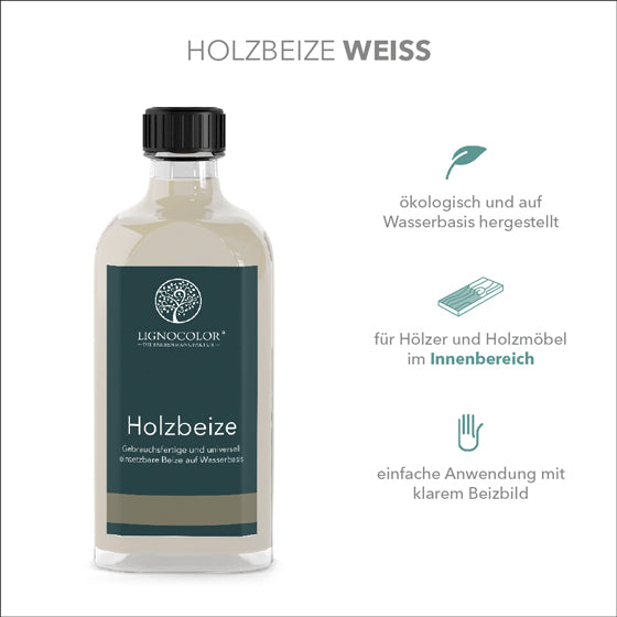 Holzbeize Weiß in der Flasche mit drei Eigenschaften